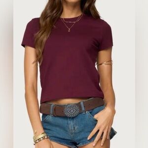 Burgundy Baby Tee XS - Smooth Stretchy Maroon Micro Tee | Minimalist Y2K Crop